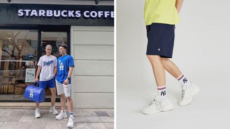 Giày MLB và quần short, áo phông