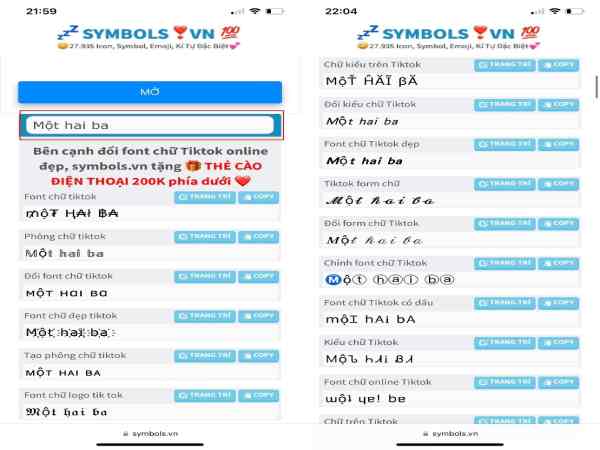 Truy cập trang web đổi font chữ