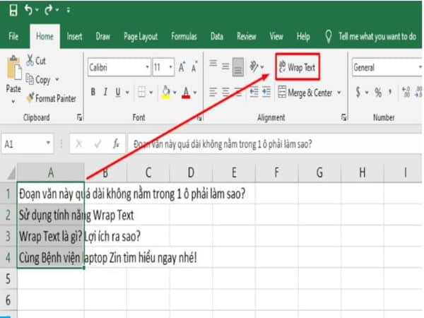 Tắt tính năng tự động xuống dòng (Word Wrap)